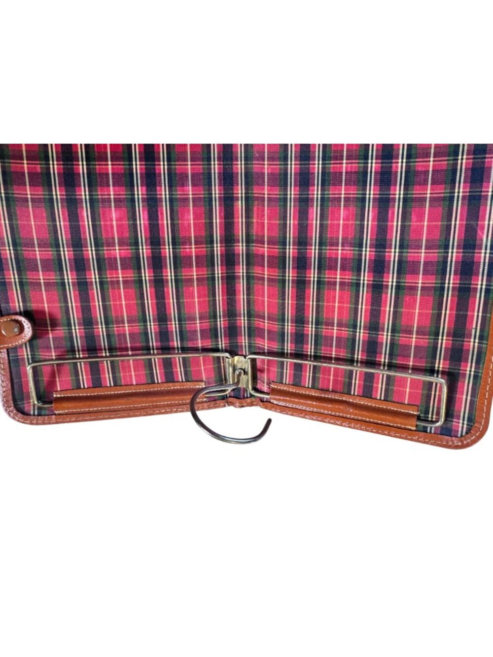 Vintage Mid Century Leather Necktie Travel Case Organizer Plaid Lining - Picture 11 of 13